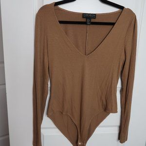 Forever 21 PLUS Tan V-Neck Bodysuit